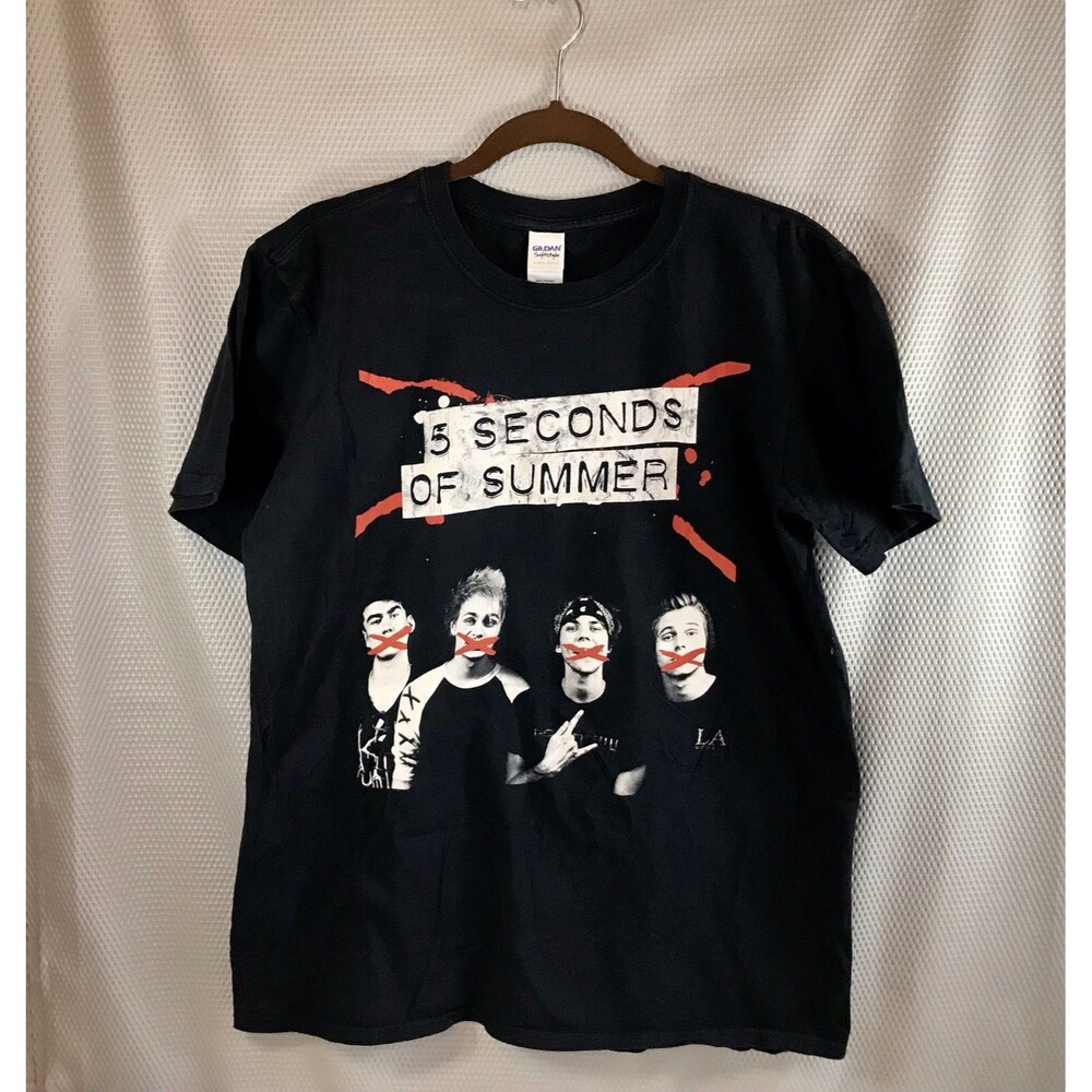 5 Seconds of Summer Tour Shirt Womens Sz Large 2-Sided Boy Band Dates on Back